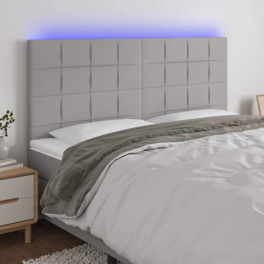 vidaXL Zagłówek do łóżka z LED, jasnoszary, 200x5x118/128 cm, tkanina