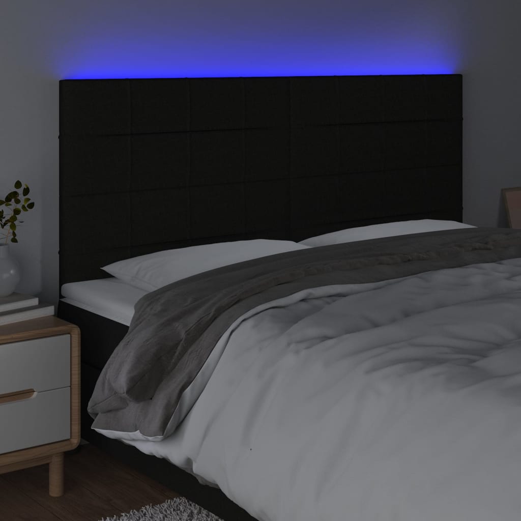 vidaXL Zagłówek do łóżka z LED, czarny, 200x5x118/128 cm, tkanina