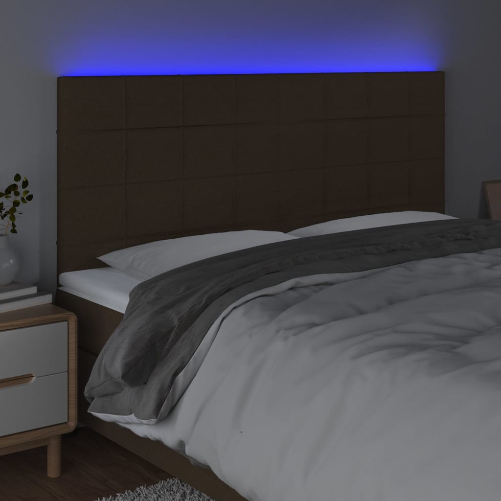 vidaXL Zagłówek do łóżka z LED ciemnobrązowy 200x5x118/128 cm tkanina