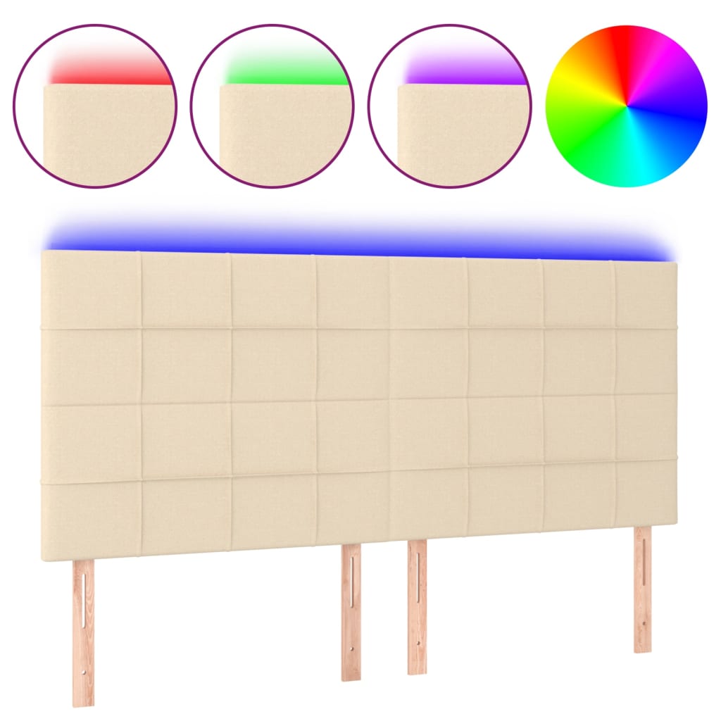 vidaXL Zagłówek do łóżka z LED, kremowy, 200x5x118/128 cm, tkanina