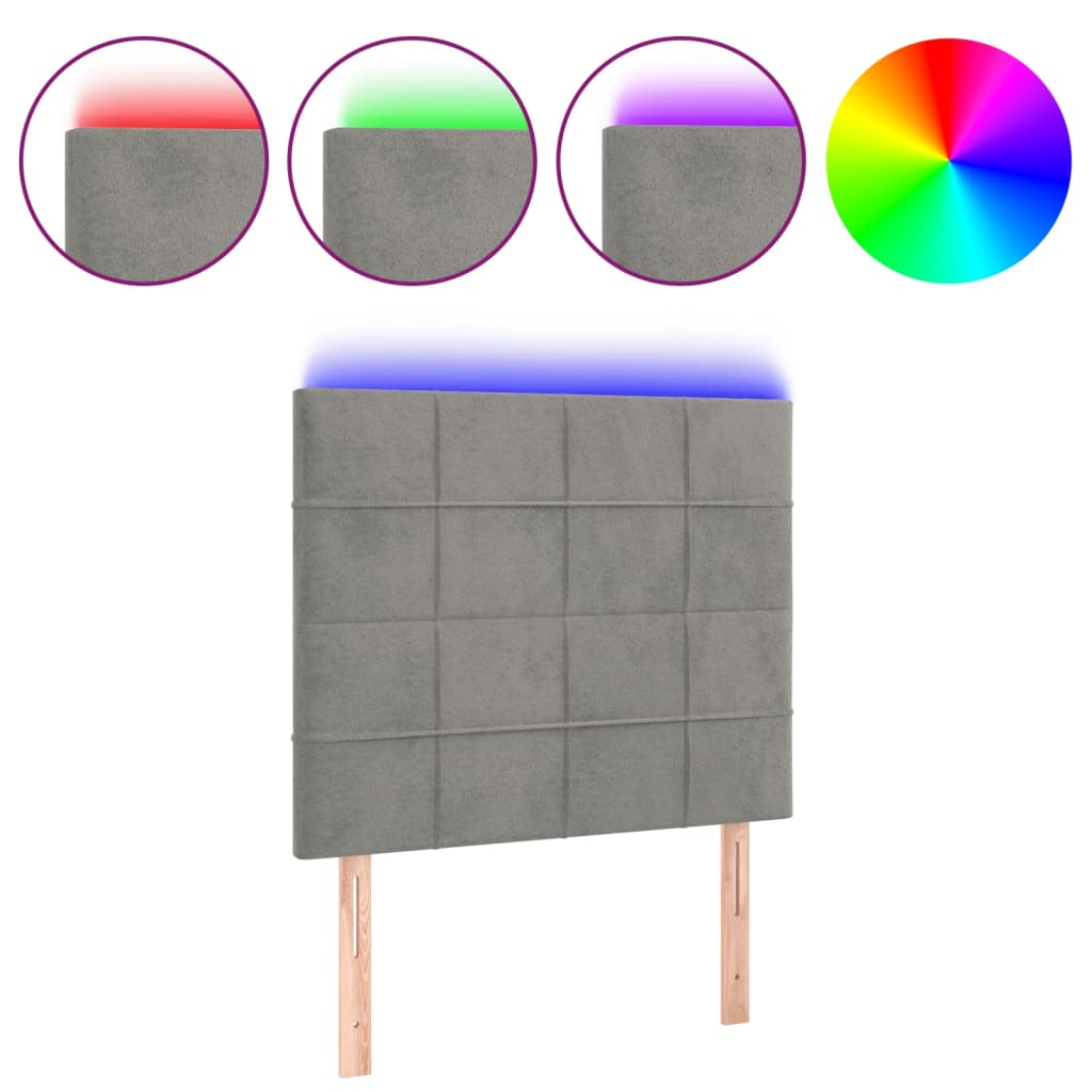 vidaXL Zagłówek do łóżka z LED, jasnoszary, 80x5x118/128 cm, aksamit