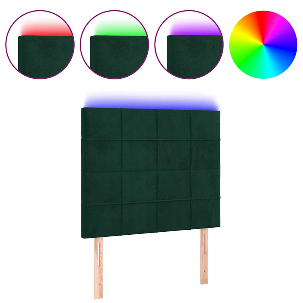 vidaXL Zagłówek do łóżka z LED, ciemnozielony, 80x5x118/128cm, aksamit