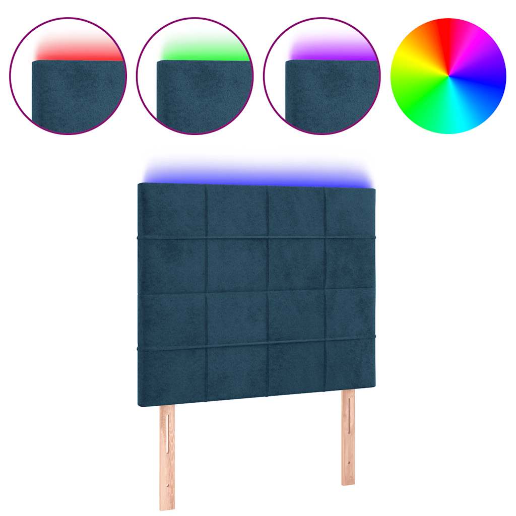 vidaXL Zagłówek do łóżka z LED ciemnoniebieski, 90x5x118/128 cm