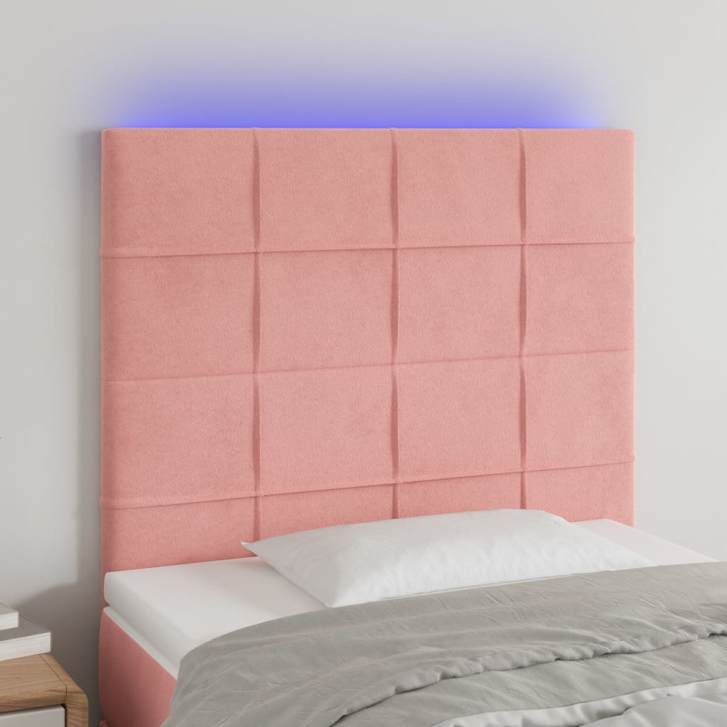 vidaXL Zagłówek do łóżka z LED, różowy, 90x5x118/128 cm, aksamit