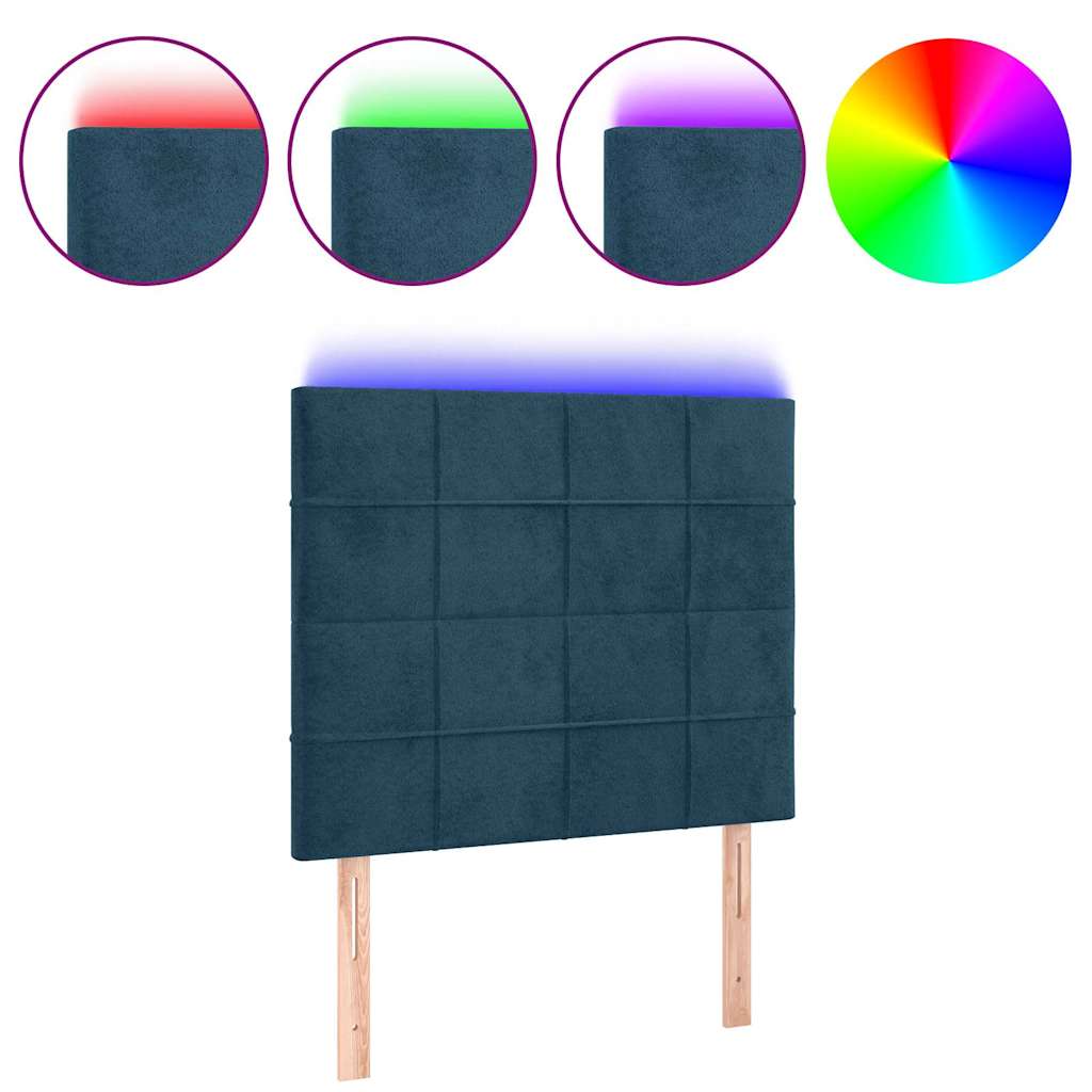 vidaXL Zagłówek do łóżka z LED, ciemnoniebieski, 100x5x118/128 cm