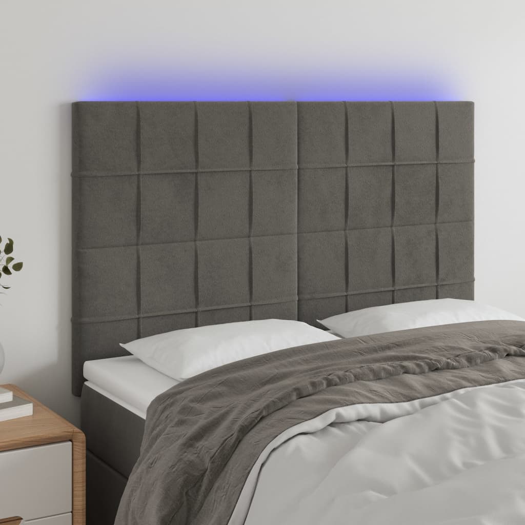 vidaXL Zagłówek do łóżka z LED, ciemnoszary, 144x5x118/128 cm, aksamit