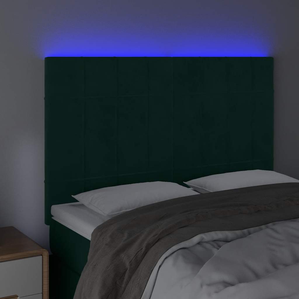vidaXL Zagłówek do łóżka z LED, ciemnozielony, 144x5x118/128 cm
