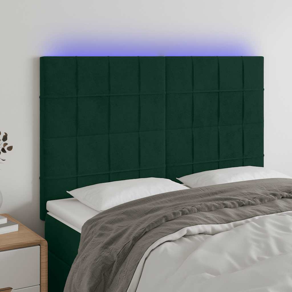 vidaXL Zagłówek do łóżka z LED, ciemnozielony, 144x5x118/128 cm