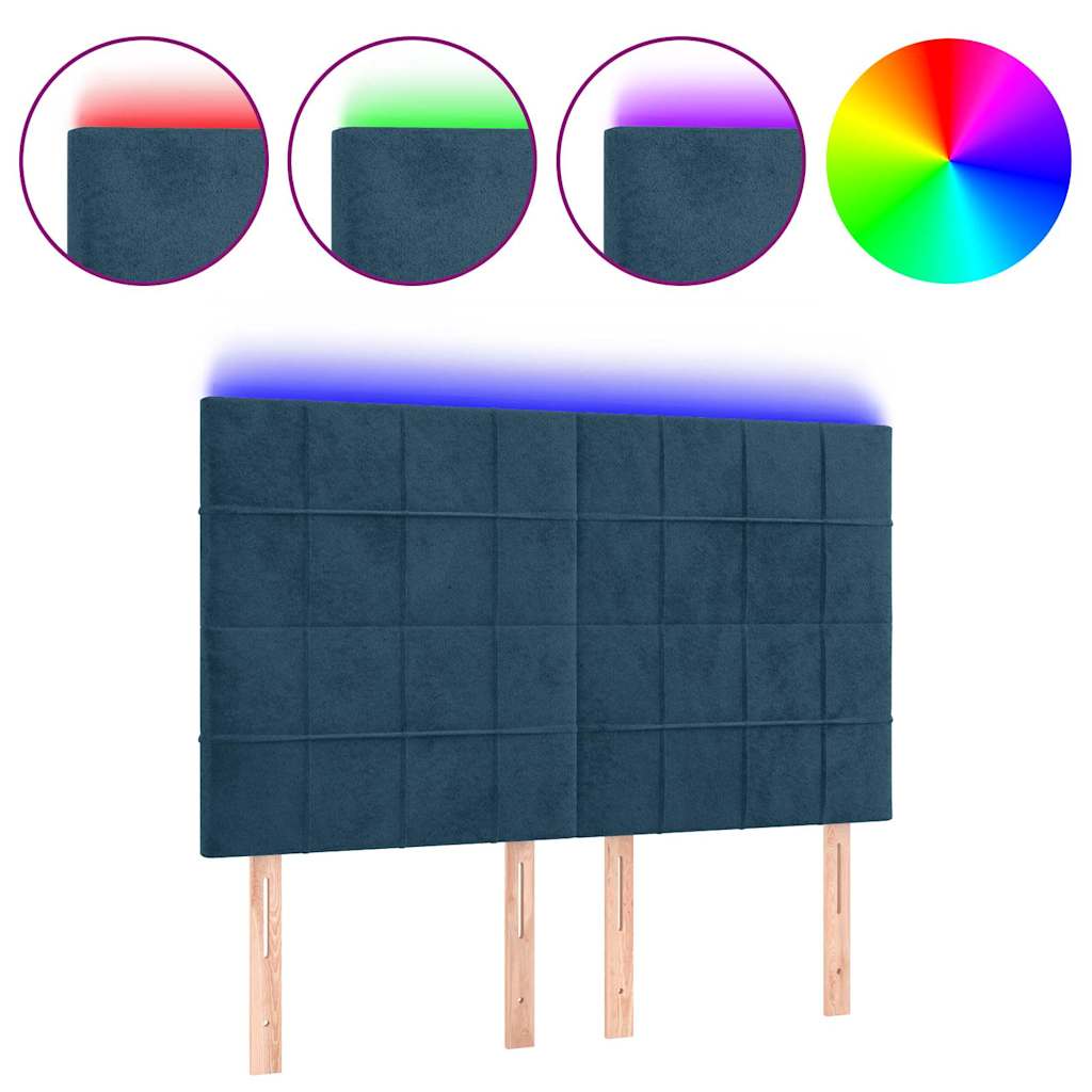 vidaXL Zagłówek do łóżka z LED ciemnoniebieski, 144x5x118/128 cm