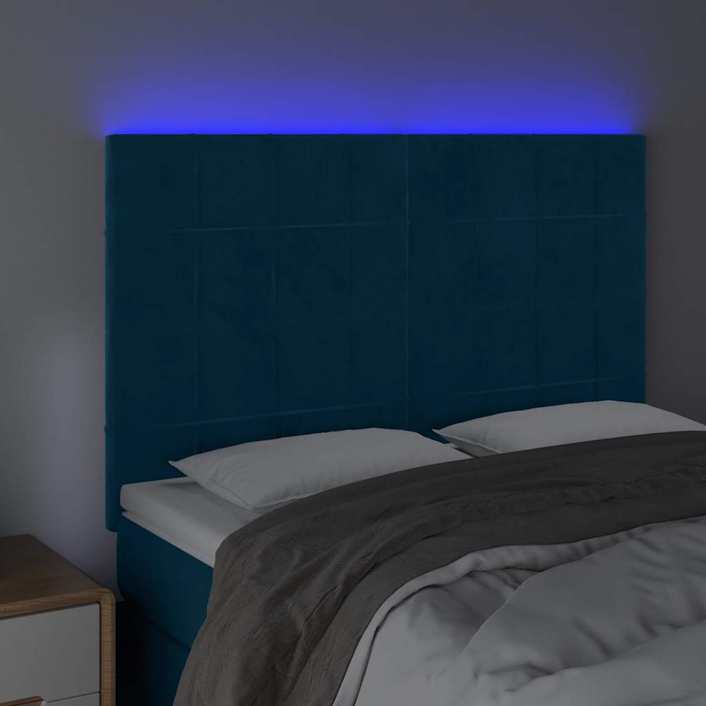 vidaXL Zagłówek do łóżka z LED ciemnoniebieski, 144x5x118/128 cm