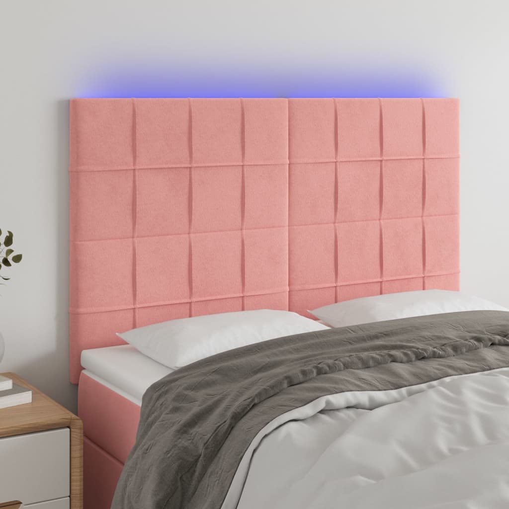 vidaXL Zagłówek do łóżka z LED, różowy, 144x5x118/128 cm, aksamit