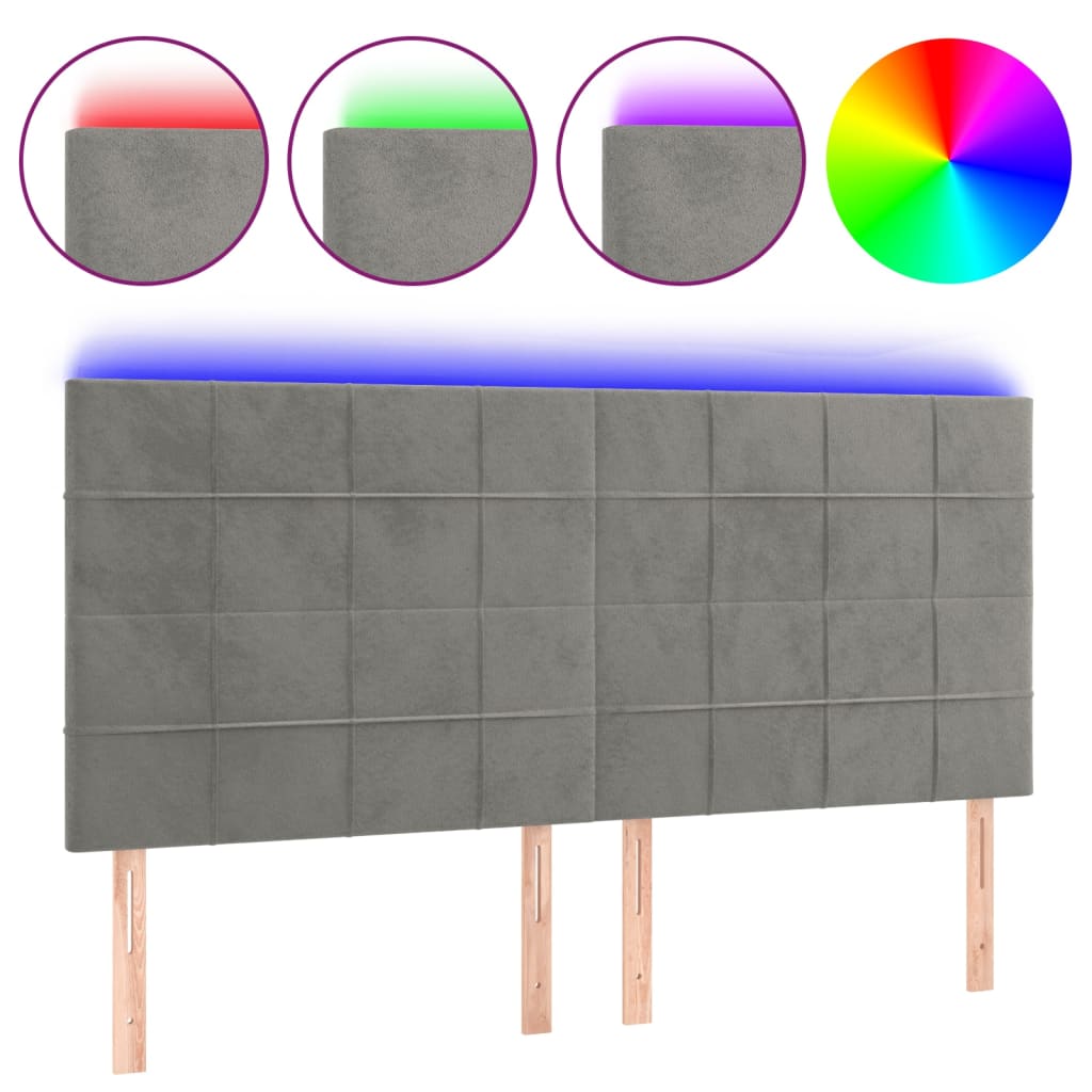 vidaXL Zagłówek do łóżka z LED, jasnoszary, 160x5x118/128 cm, aksamit