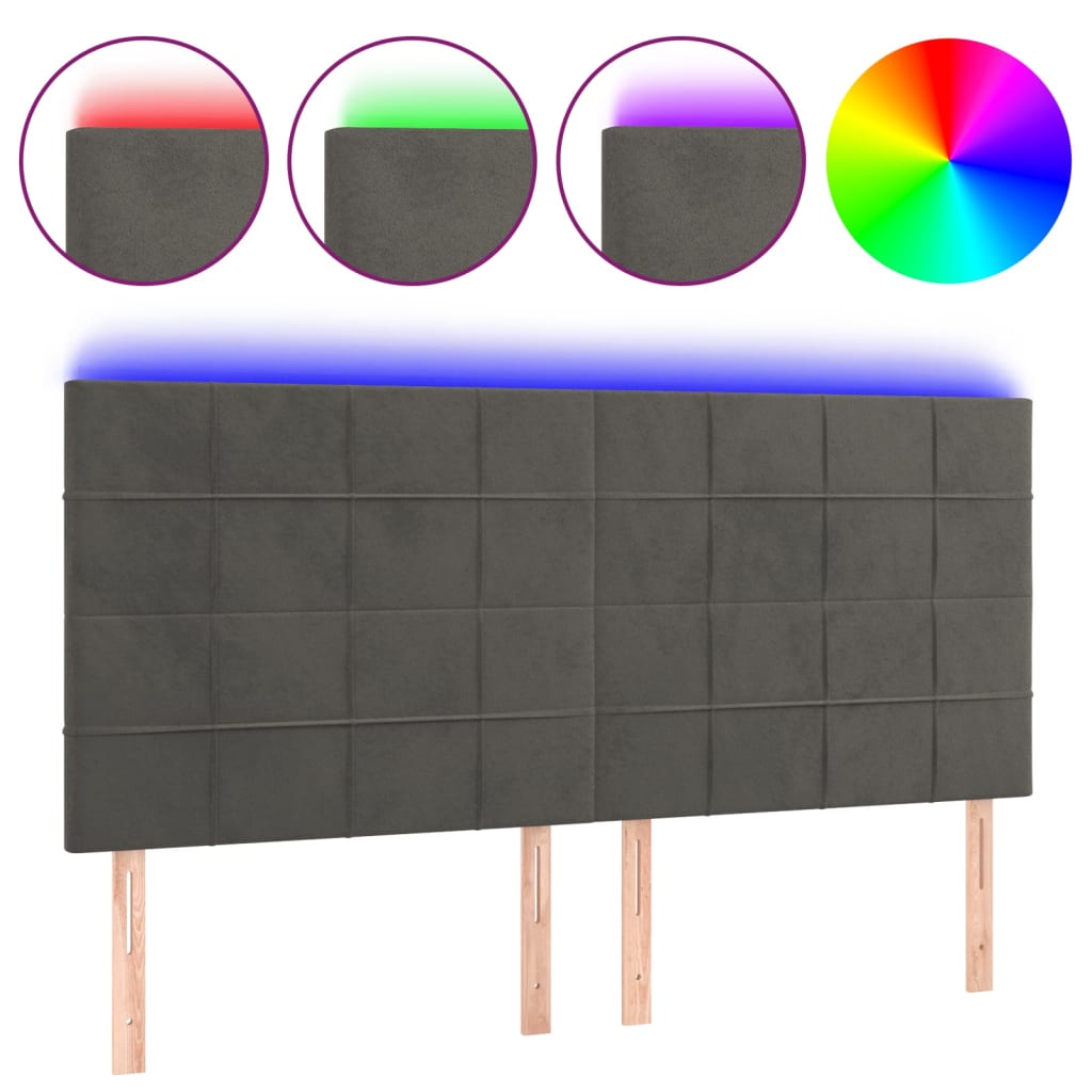vidaXL Zagłówek do łóżka z LED, ciemnoszary, 160x5x118/128 cm, aksamit