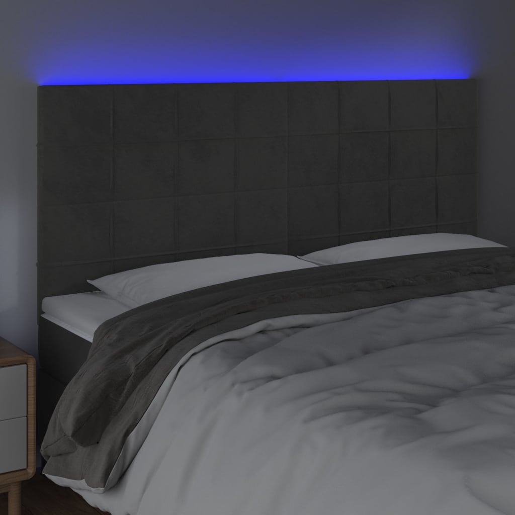 vidaXL Zagłówek do łóżka z LED, ciemnoszary, 160x5x118/128 cm, aksamit