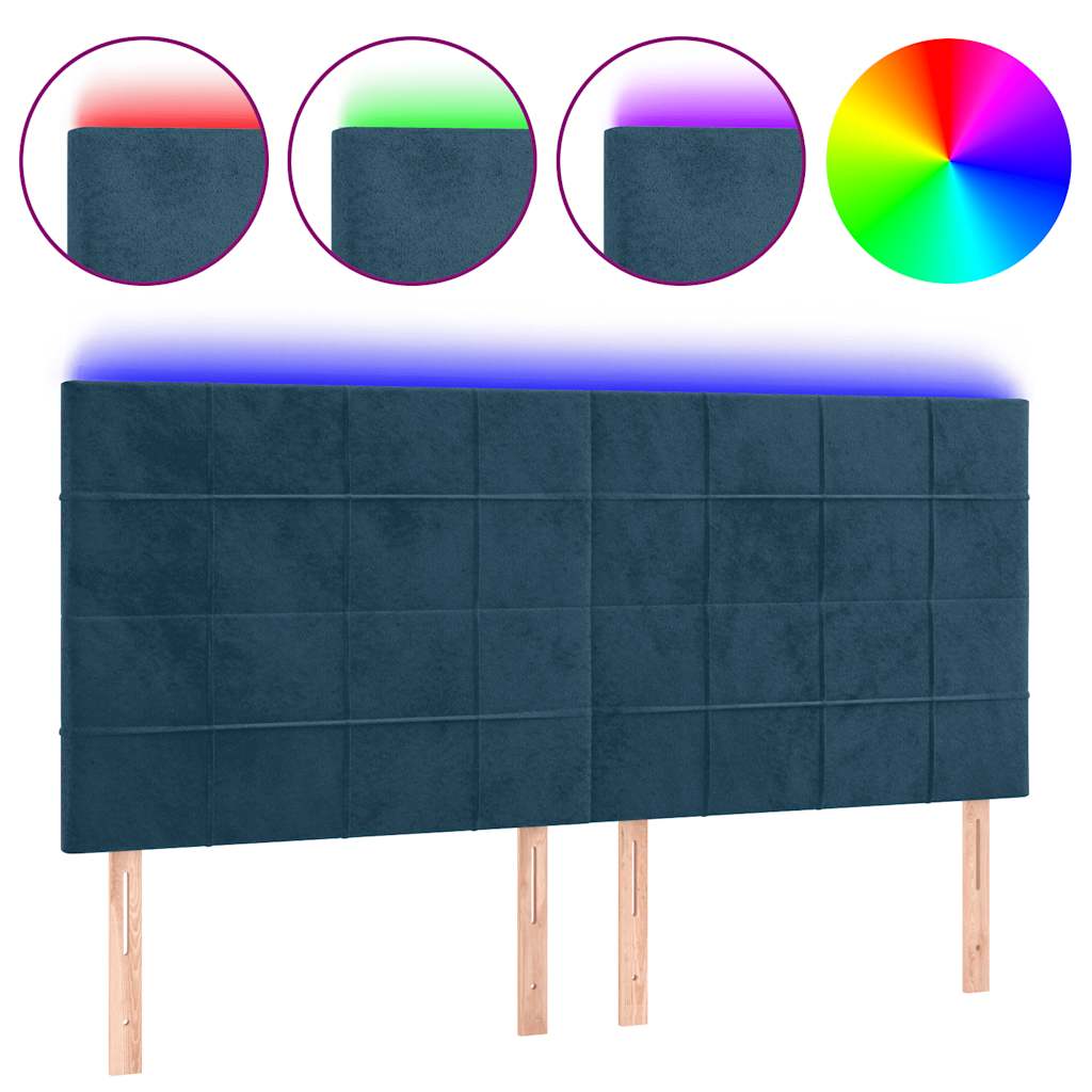 vidaXL Zagłówek do łóżka z LED, ciemnoniebieski, 160x5x118/128 cm