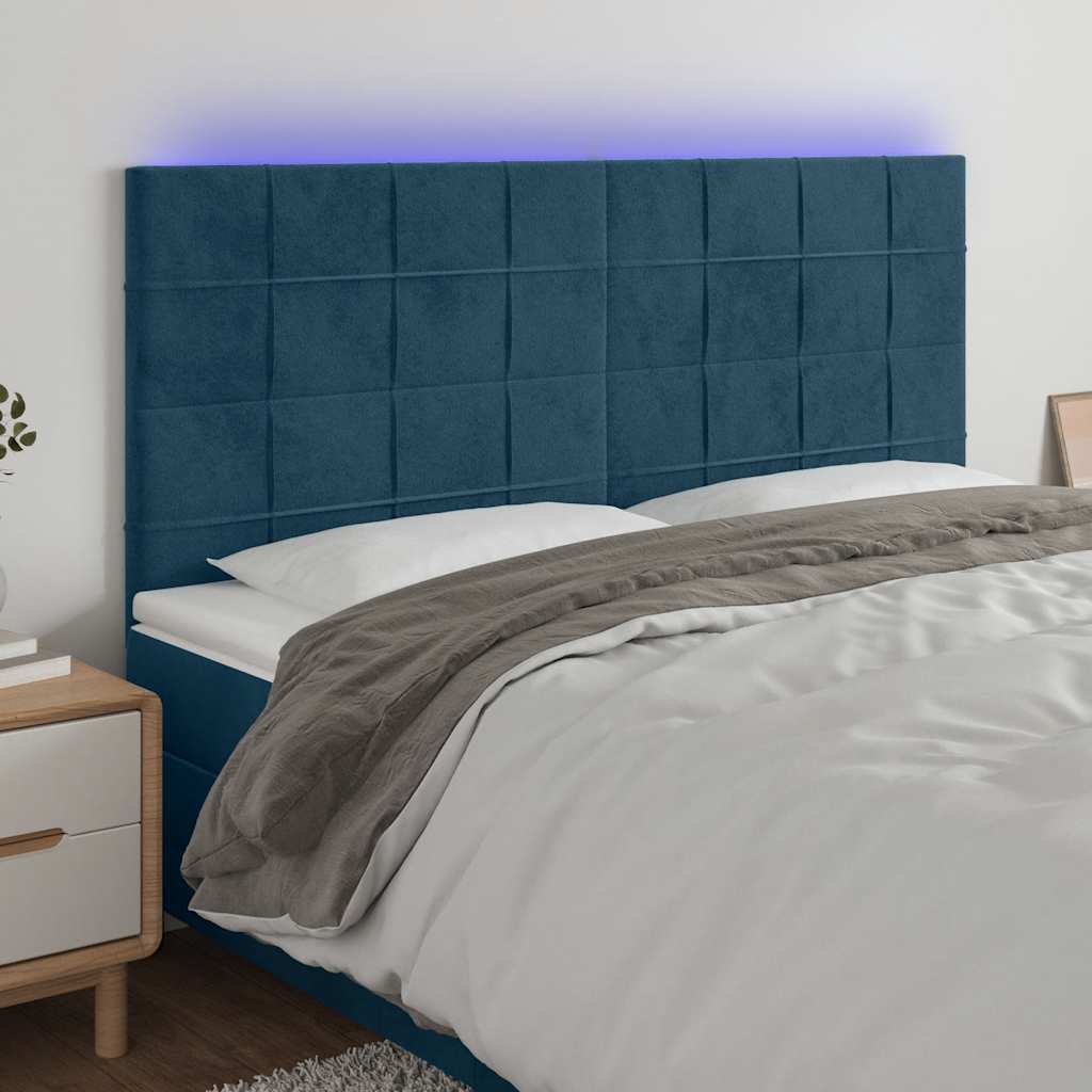 vidaXL Zagłówek do łóżka z LED, ciemnoniebieski, 160x5x118/128 cm