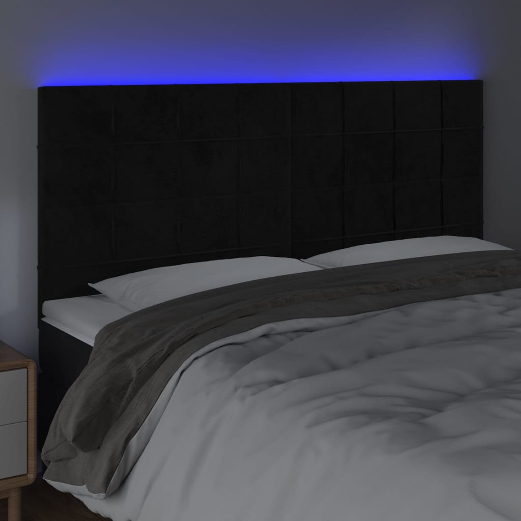 vidaXL Zagłówek do łóżka z LED, czarny, 180x5x118/128 cm, aksamit