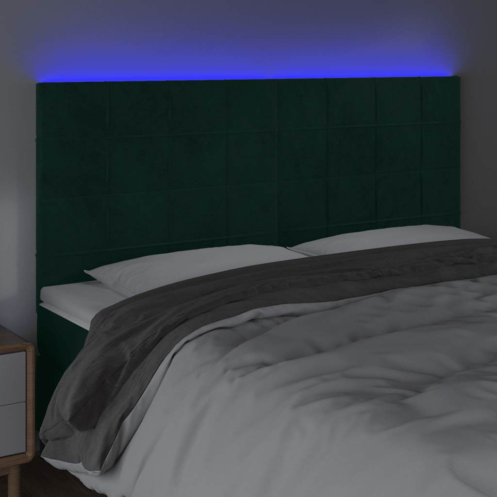 vidaXL Zagłówek do łóżka z LED, ciemnozielony, 180x5x118/128 cm