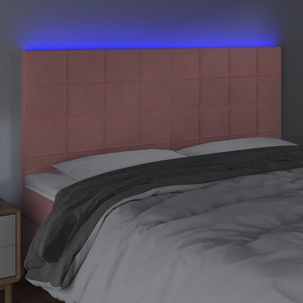 vidaXL Zagłówek do łóżka z LED, różowy, 180x5x118/128 cm, aksamit