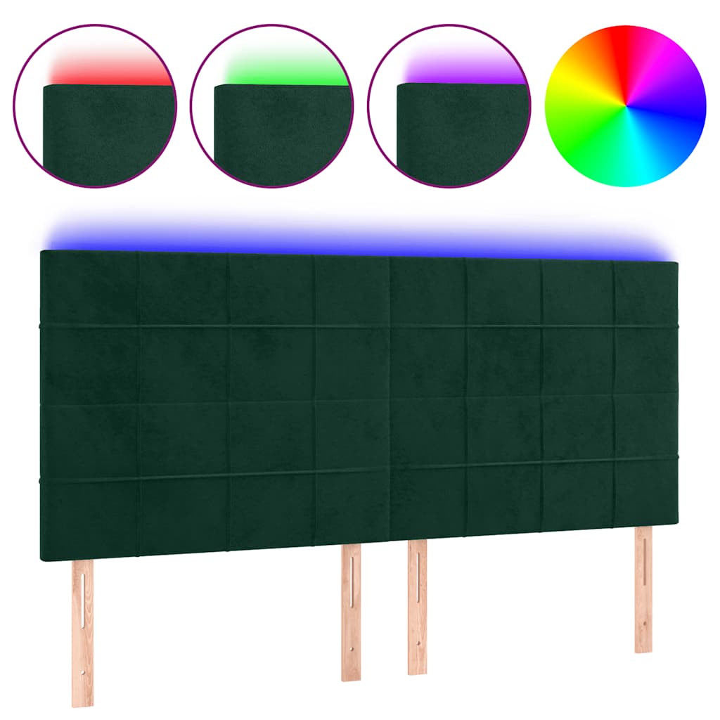 vidaXL Zagłówek do łóżka z LED, ciemnozielony, 200x5x118/128 cm