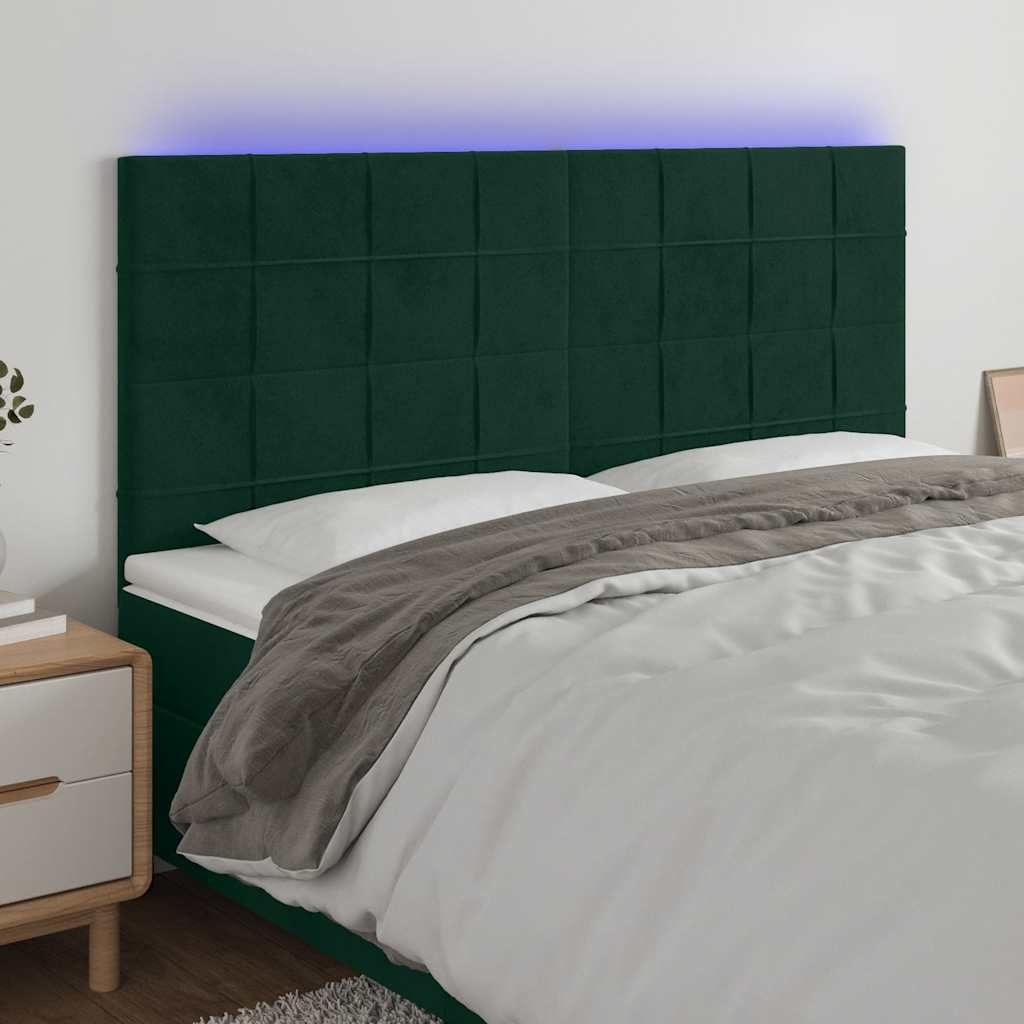 vidaXL Zagłówek do łóżka z LED, ciemnozielony, 200x5x118/128 cm