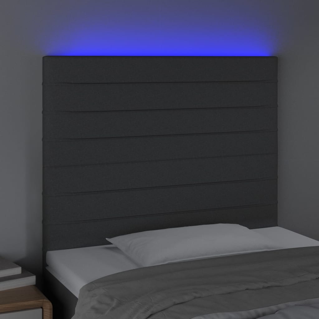 vidaXL Zagłówek do łóżka z LED, ciemnoszary, 80x5x118/128 cm, tkanina