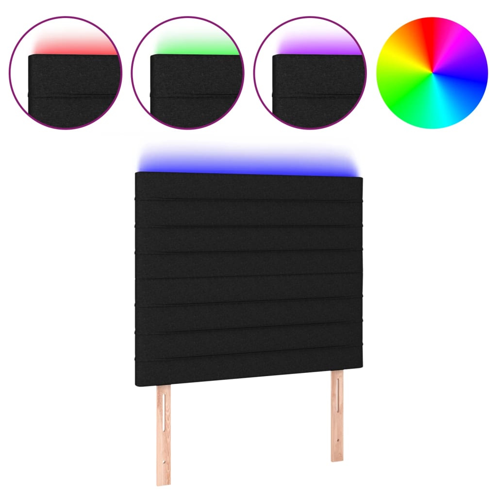 vidaXL Zagłówek do łóżka z LED, czarny, 80x5x118/128 cm, tkanina