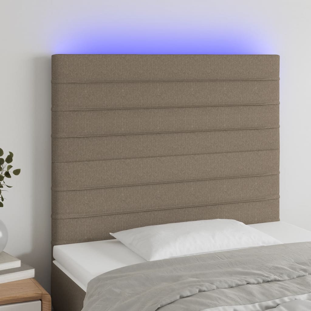 vidaXL Zagłówek do łóżka z LED, taupe, 80x5x118/128 cm, tkanina