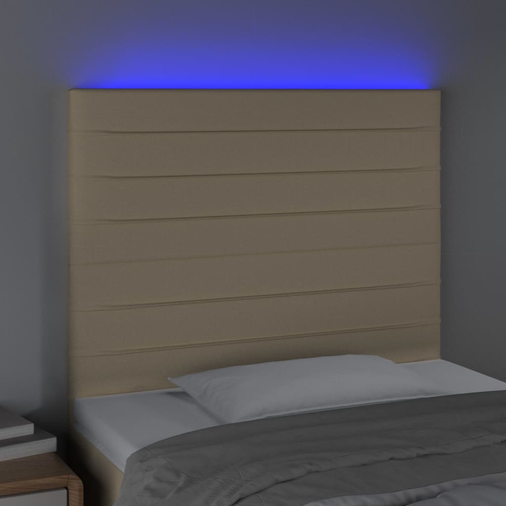 vidaXL Zagłówek do łóżka z LED, kremowy, 80x5x118/128 cm, tkanina