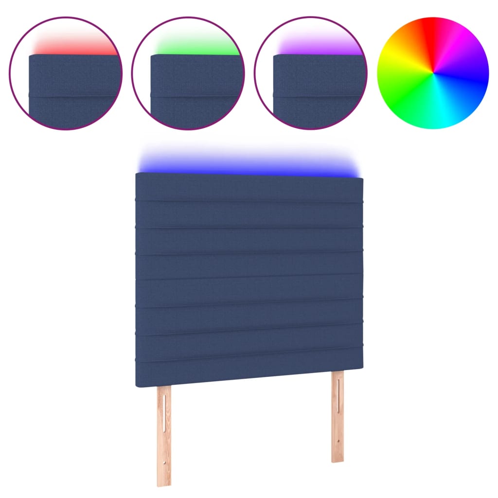 vidaXL Zagłówek do łóżka z LED, niebieski, 90x5x118/128 cm, tkanina