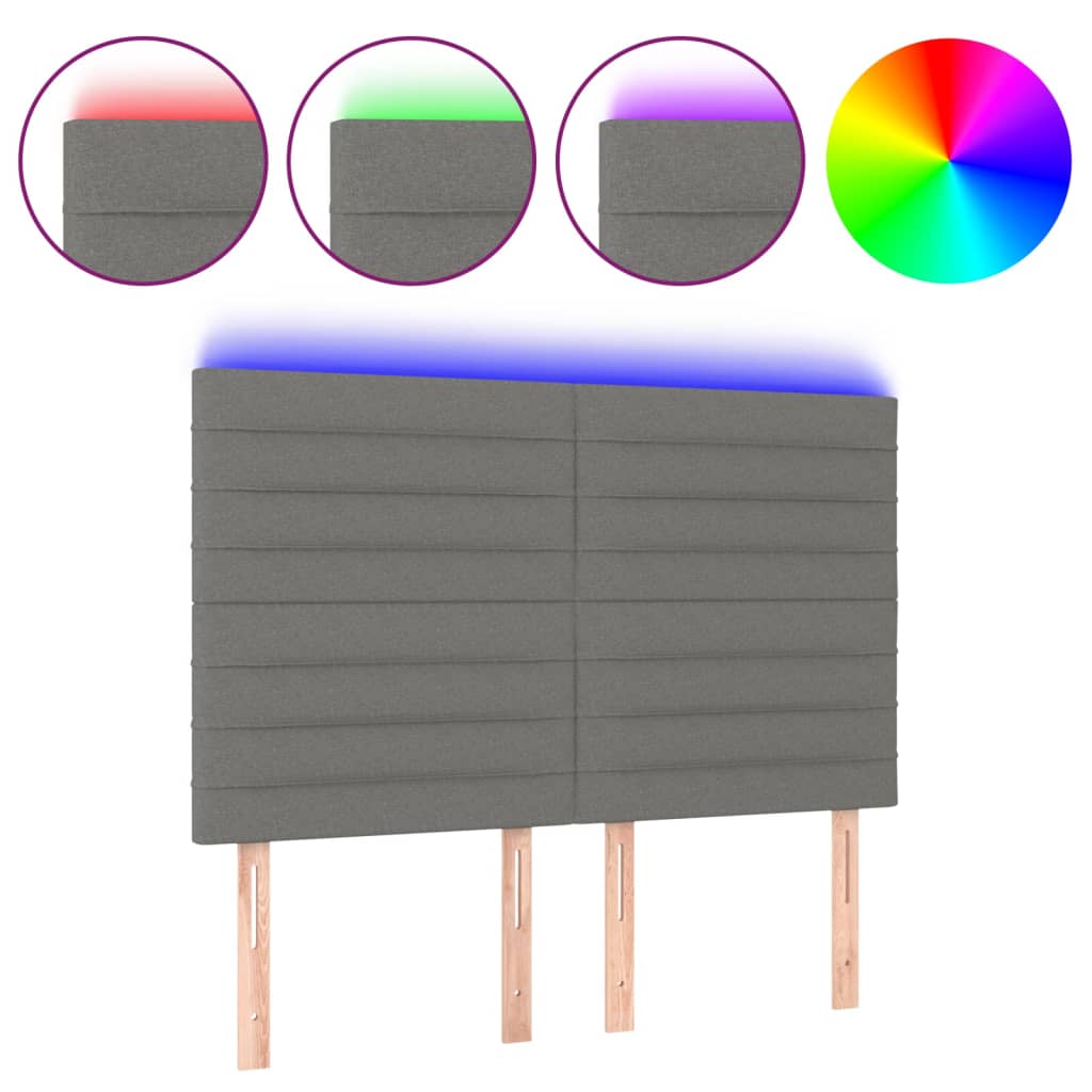 vidaXL Zagłówek do łóżka z LED, ciemnoszary, 144x5x118/128 cm, tkanina