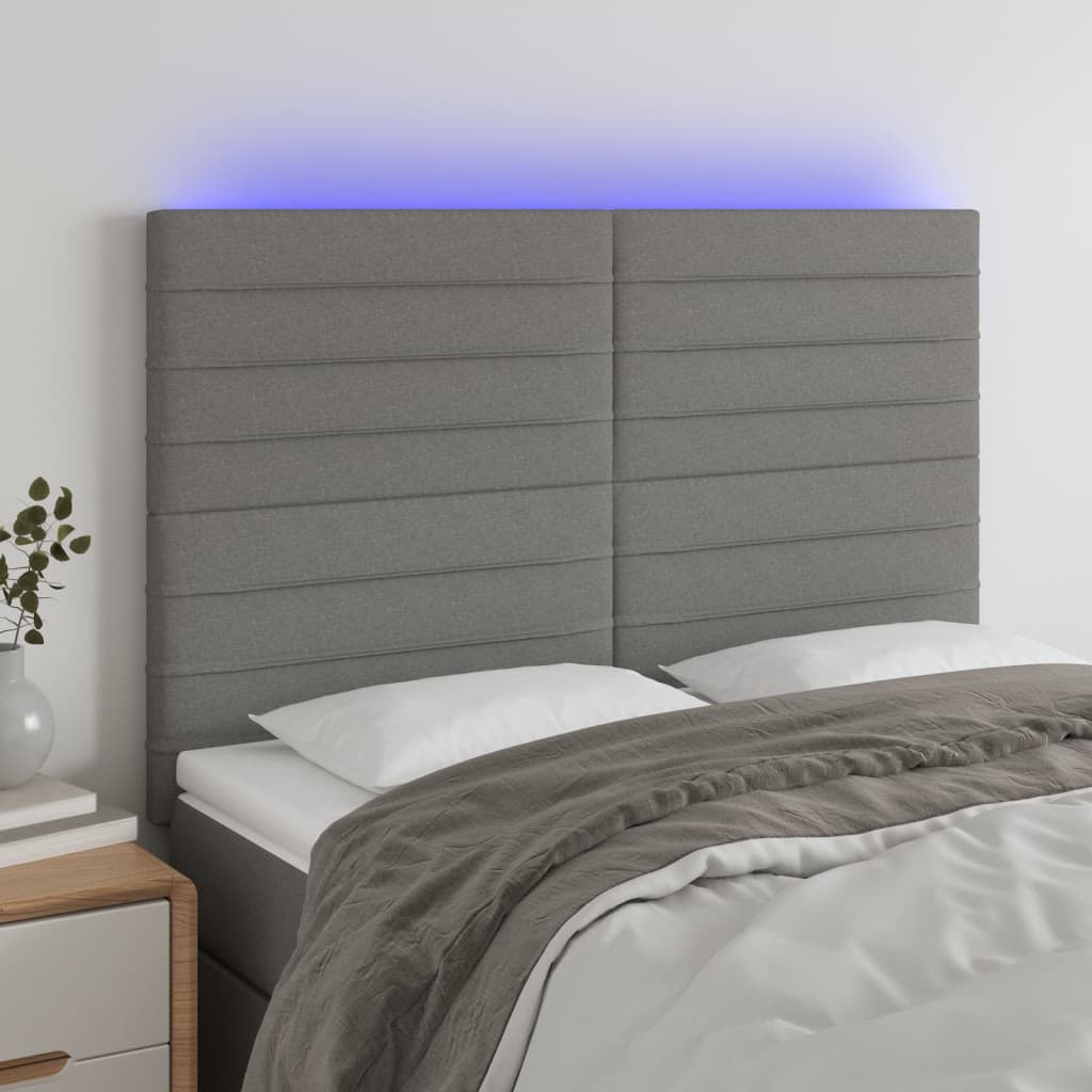 vidaXL Zagłówek do łóżka z LED, ciemnoszary, 144x5x118/128 cm, tkanina