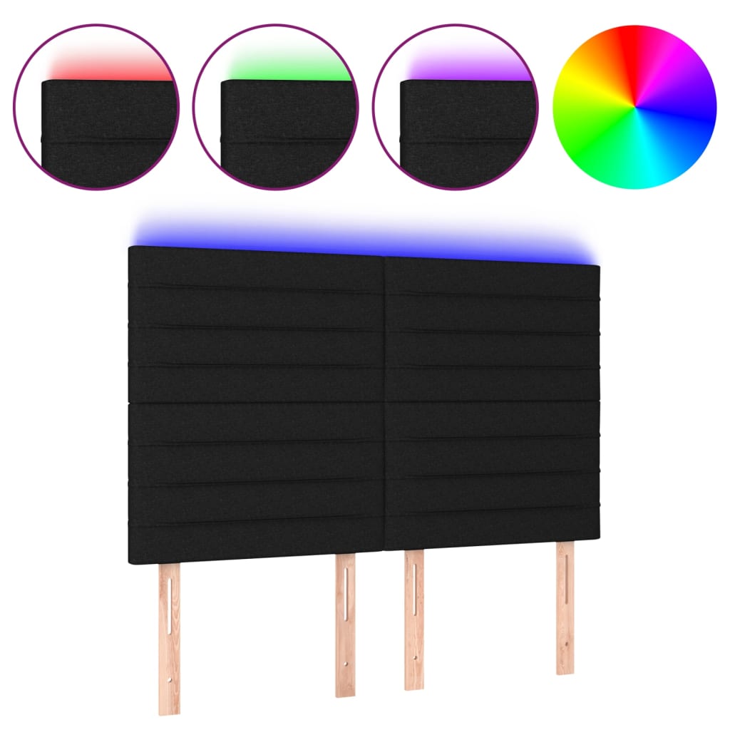vidaXL Zagłówek do łóżka z LED, czarny, 144x5x118/128 cm, tkanina