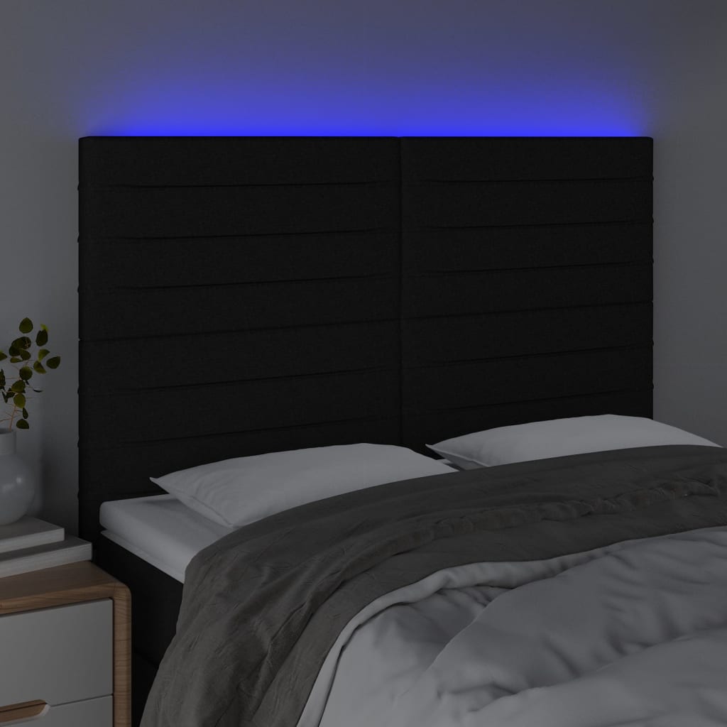vidaXL Zagłówek do łóżka z LED, czarny, 144x5x118/128 cm, tkanina