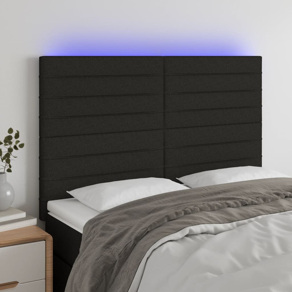 vidaXL Zagłówek do łóżka z LED, czarny, 144x5x118/128 cm, tkanina