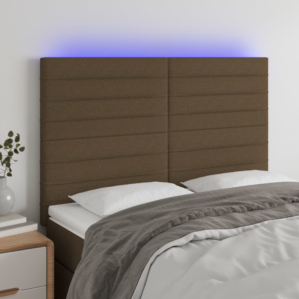 vidaXL Zagłówek do łóżka z LED ciemnobrązowy 144x5x118/128 cm tkanina