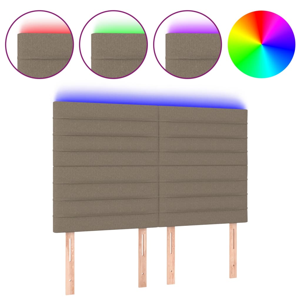 vidaXL Zagłówek do łóżka z LED, taupe, 144x5x118/128 cm, tkanina