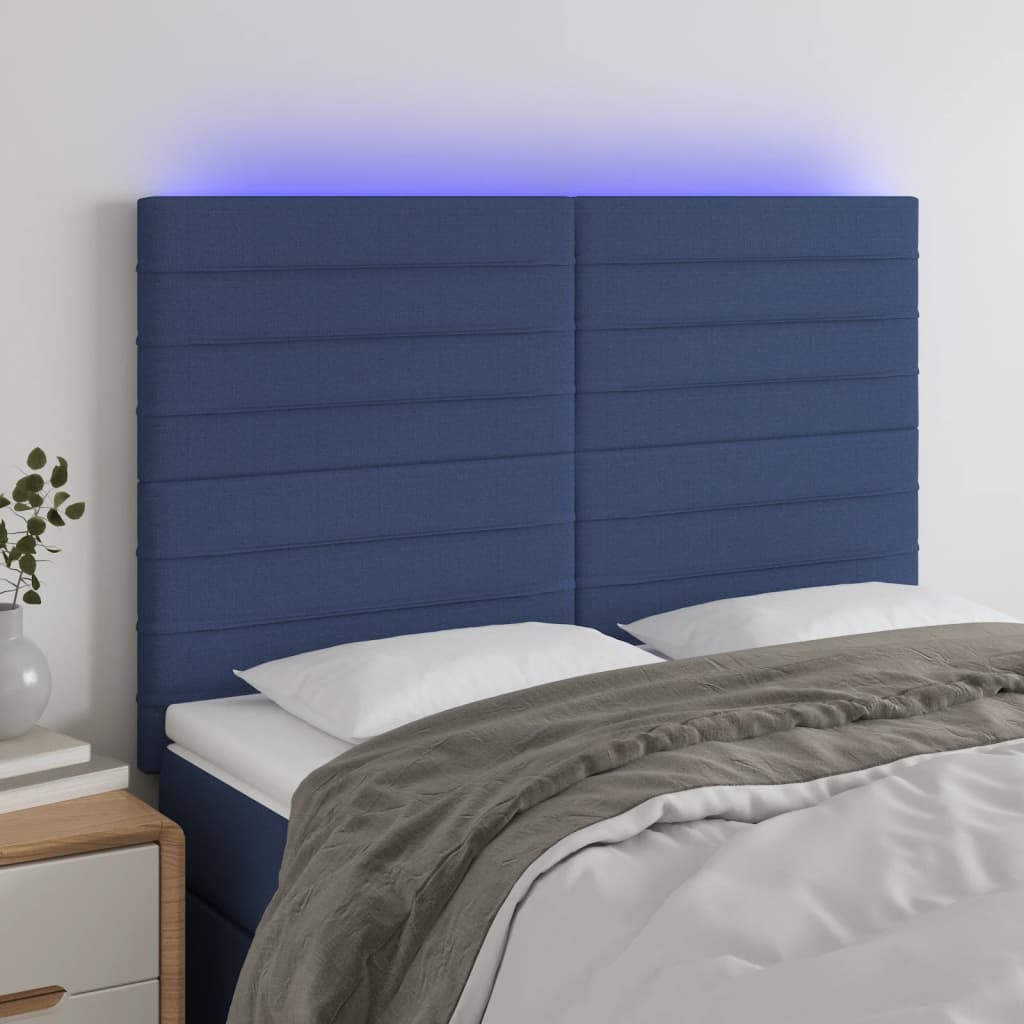 vidaXL Zagłówek do łóżka z LED, niebieski, 144x5x118/128 cm, tkanina