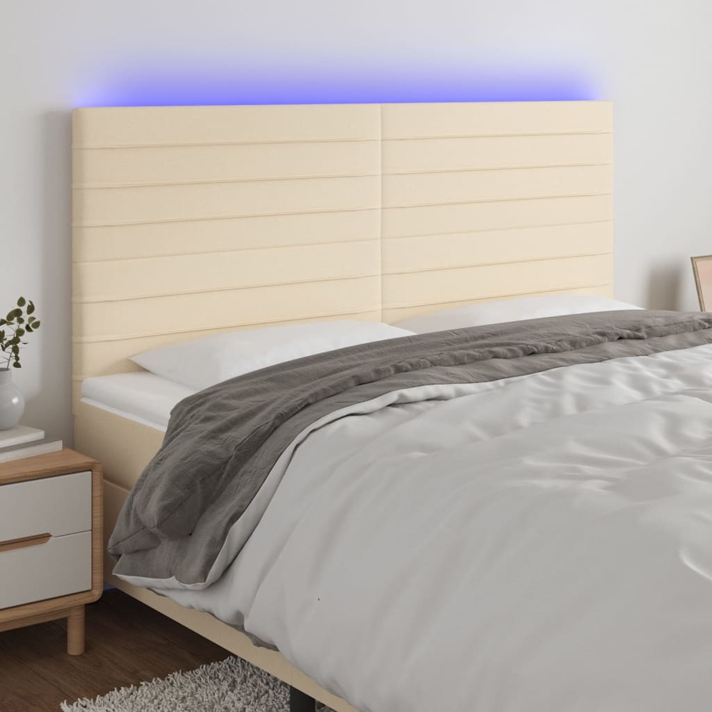vidaXL Zagłówek do łóżka z LED, kremowy, 160x5x118/128 cm, tkanina