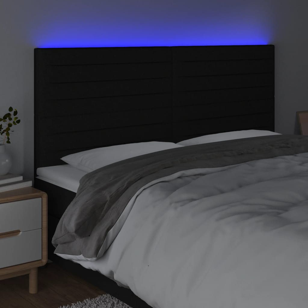 vidaXL Zagłówek do łóżka z LED, czarny, 180x5x118/128 cm, tkanina