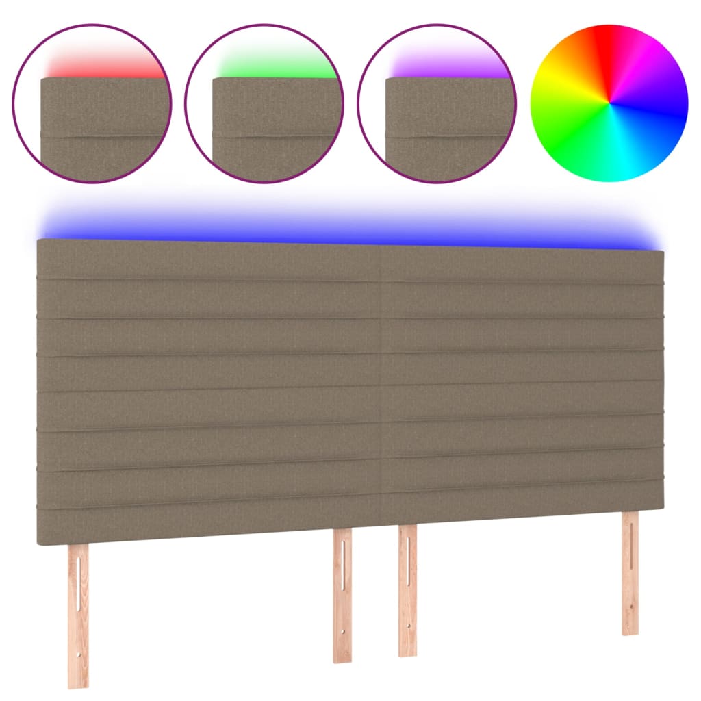 vidaXL Zagłówek do łóżka z LED, taupe, 180x5x118/128 cm, tkanina
