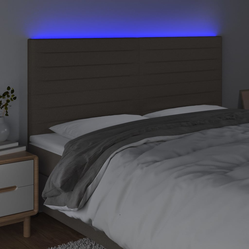 vidaXL Zagłówek do łóżka z LED, taupe, 180x5x118/128 cm, tkanina