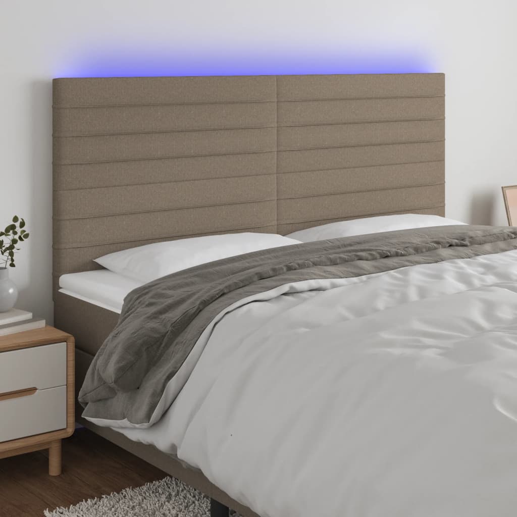 vidaXL Zagłówek do łóżka z LED, taupe, 180x5x118/128 cm, tkanina