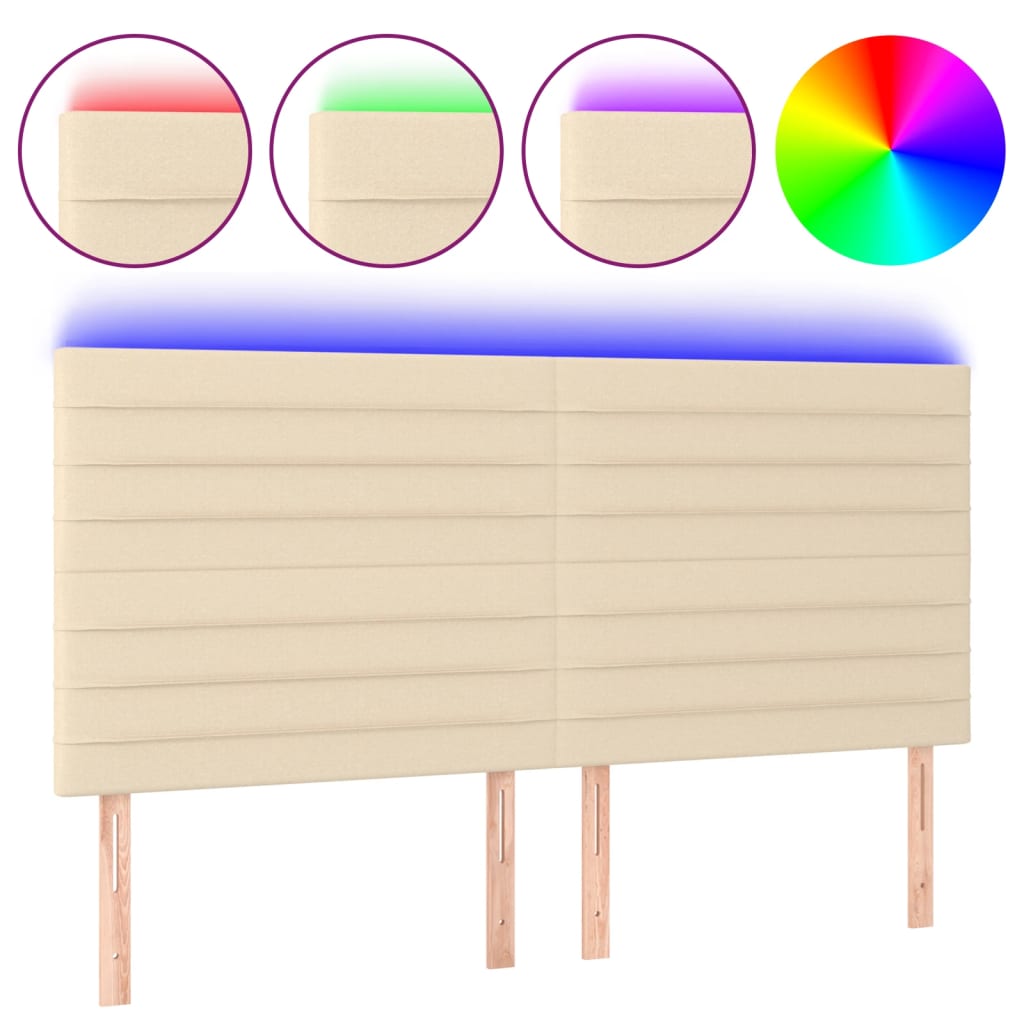 vidaXL Zagłówek do łóżka z LED, kremowy, 180x5x118/128 cm, tkanina