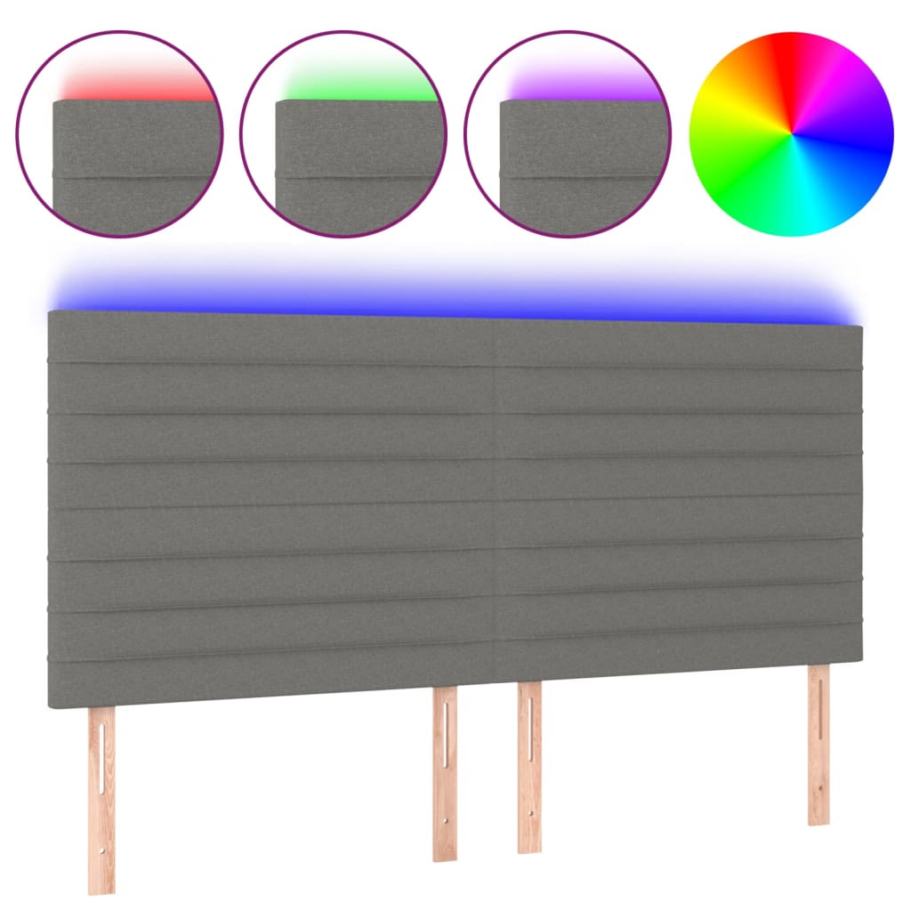 vidaXL Zagłówek do łóżka z LED, ciemnoszary, 200x5x118/128 cm, tkanina