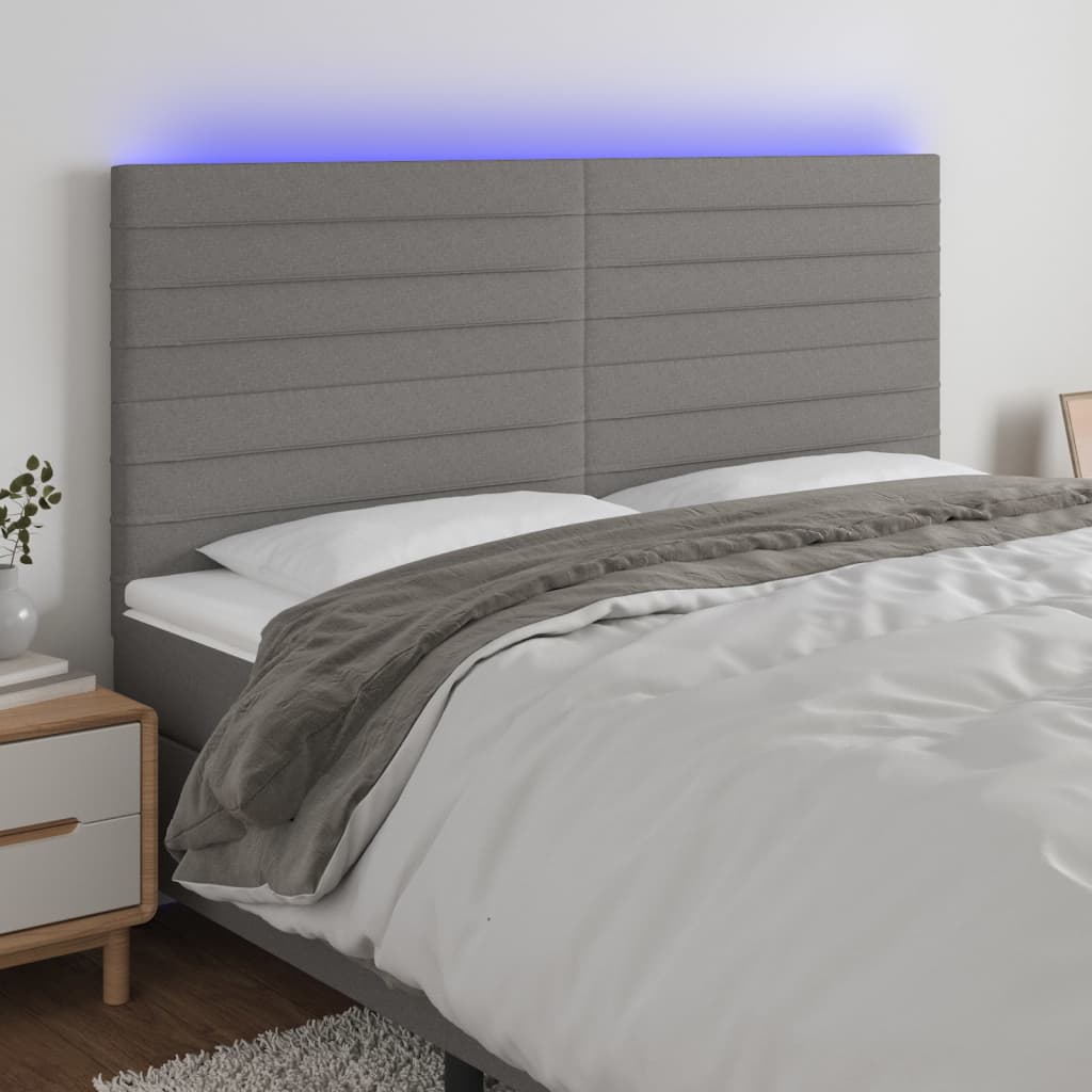 vidaXL Zagłówek do łóżka z LED, ciemnoszary, 200x5x118/128 cm, tkanina