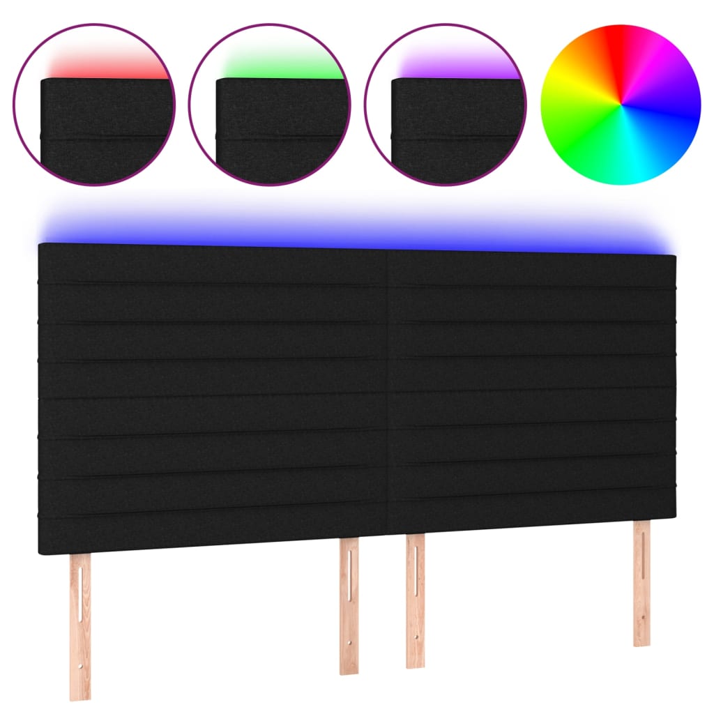 vidaXL Zagłówek do łóżka z LED, czarny, 200x5x118/128 cm, tkanina