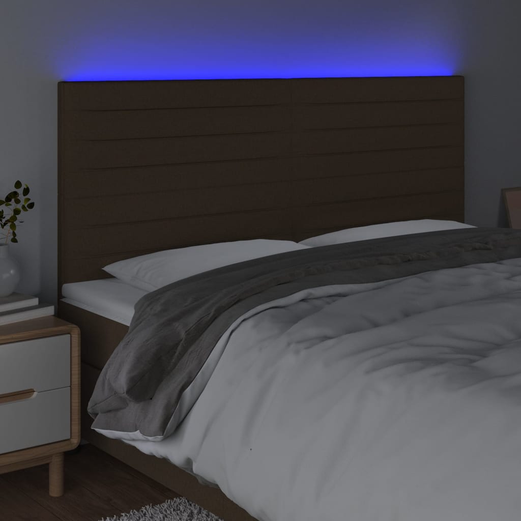 vidaXL Zagłówek do łóżka z LED ciemnobrązowy 200x5x118/128 cm tkanina