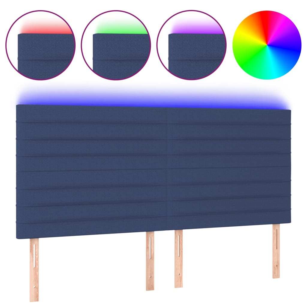 vidaXL Zagłówek do łóżka z LED, niebieski, 200x5x118/128 cm, tkanina