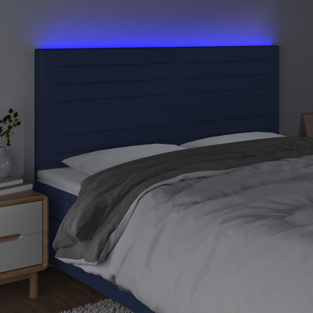 vidaXL Zagłówek do łóżka z LED, niebieski, 200x5x118/128 cm, tkanina